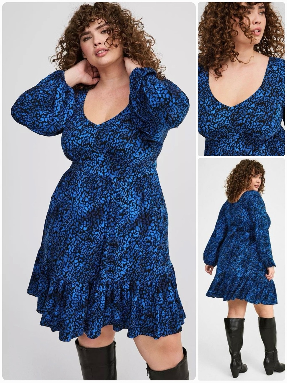TORRID Tiered Skater Mini Super Soft Dress Pockets Stretch V- Neck Long Sleeve
